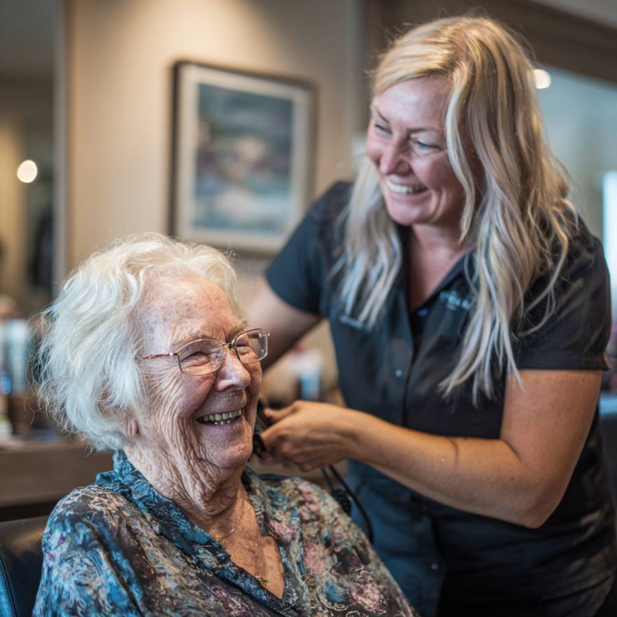 Professional stylist with senior resident