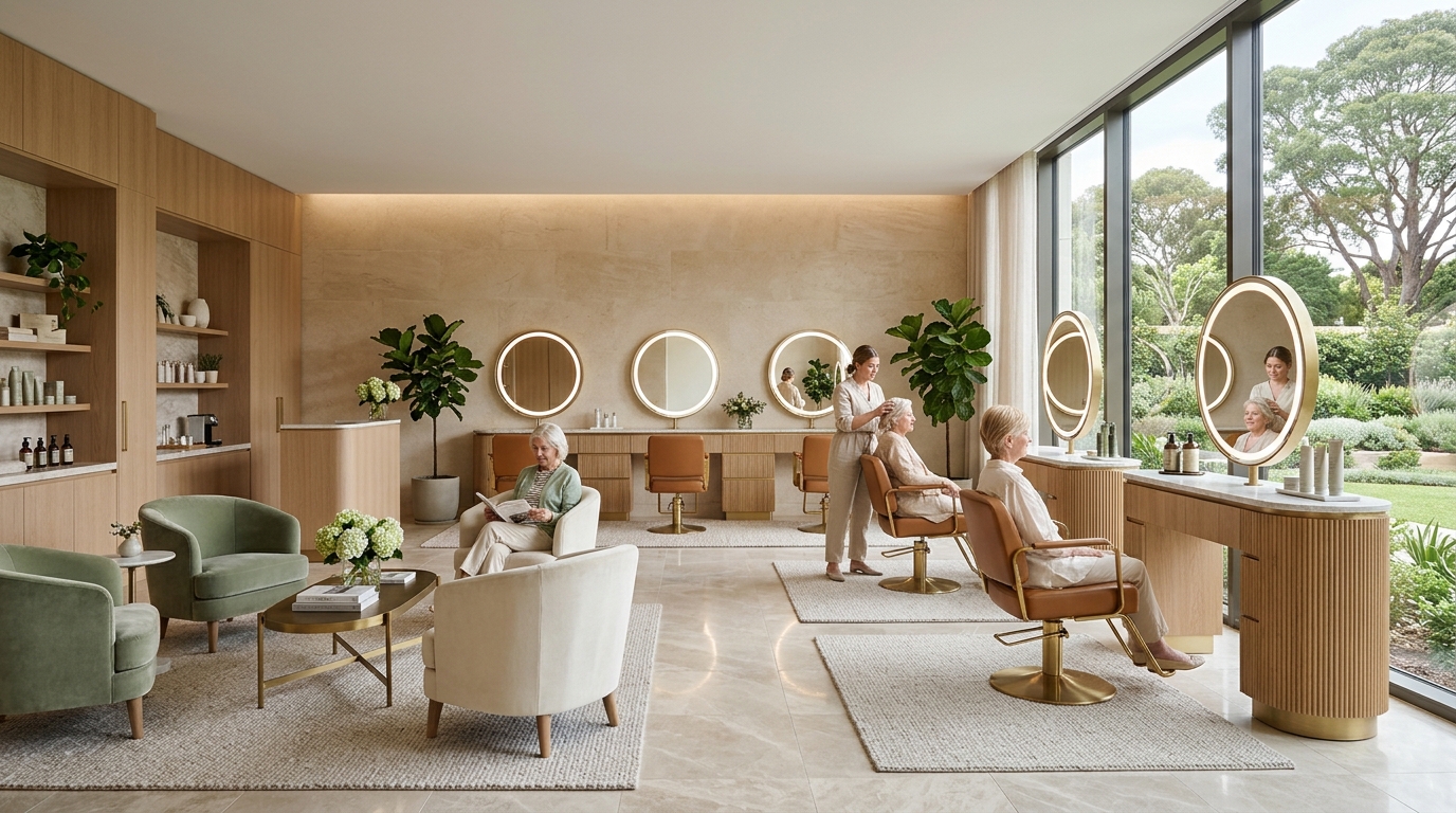 Modern senior living salon suite amenity