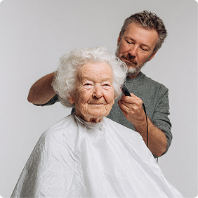 Hair styling in a salon room