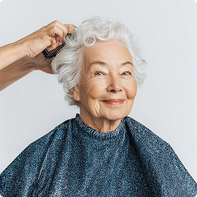 Stylist with resident smiling